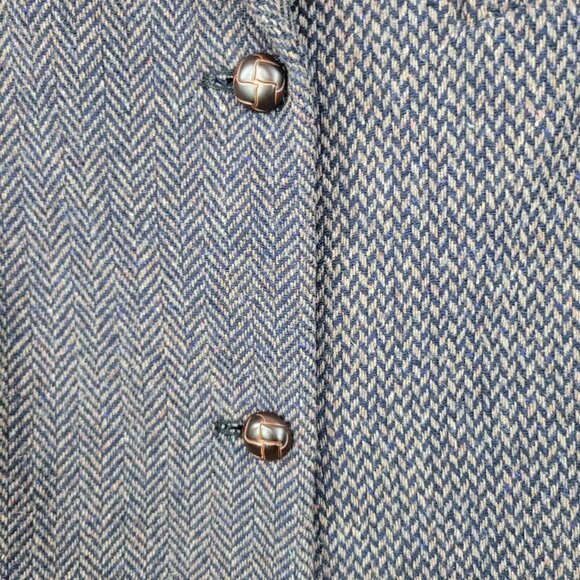 Vintage Wool Tweed Blazer Jacket 12 Leather Collar Tartan Multi Houndstooth - Picture 7 of 9